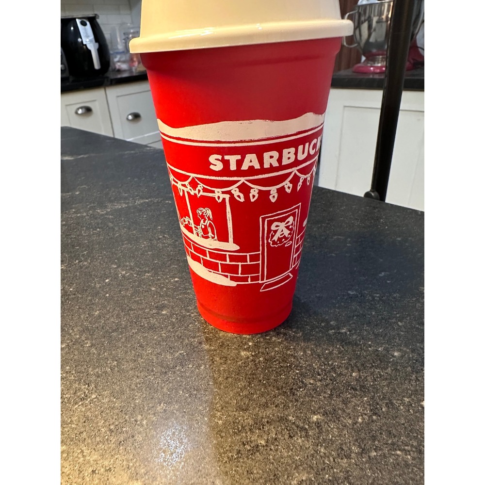 Starbucks Red Holiday Reusable Hot Cup 2023 Storefront Design Cheers Venti 20oz
